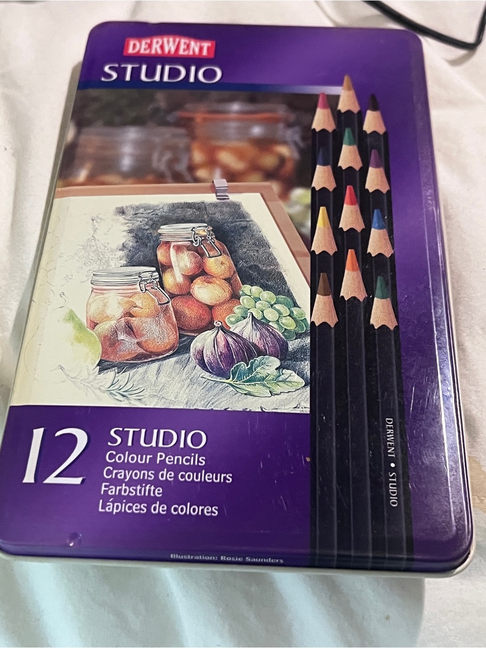 New Sealed Derwent Studio Purple 12-Color Pencil Tin UK Vintage
